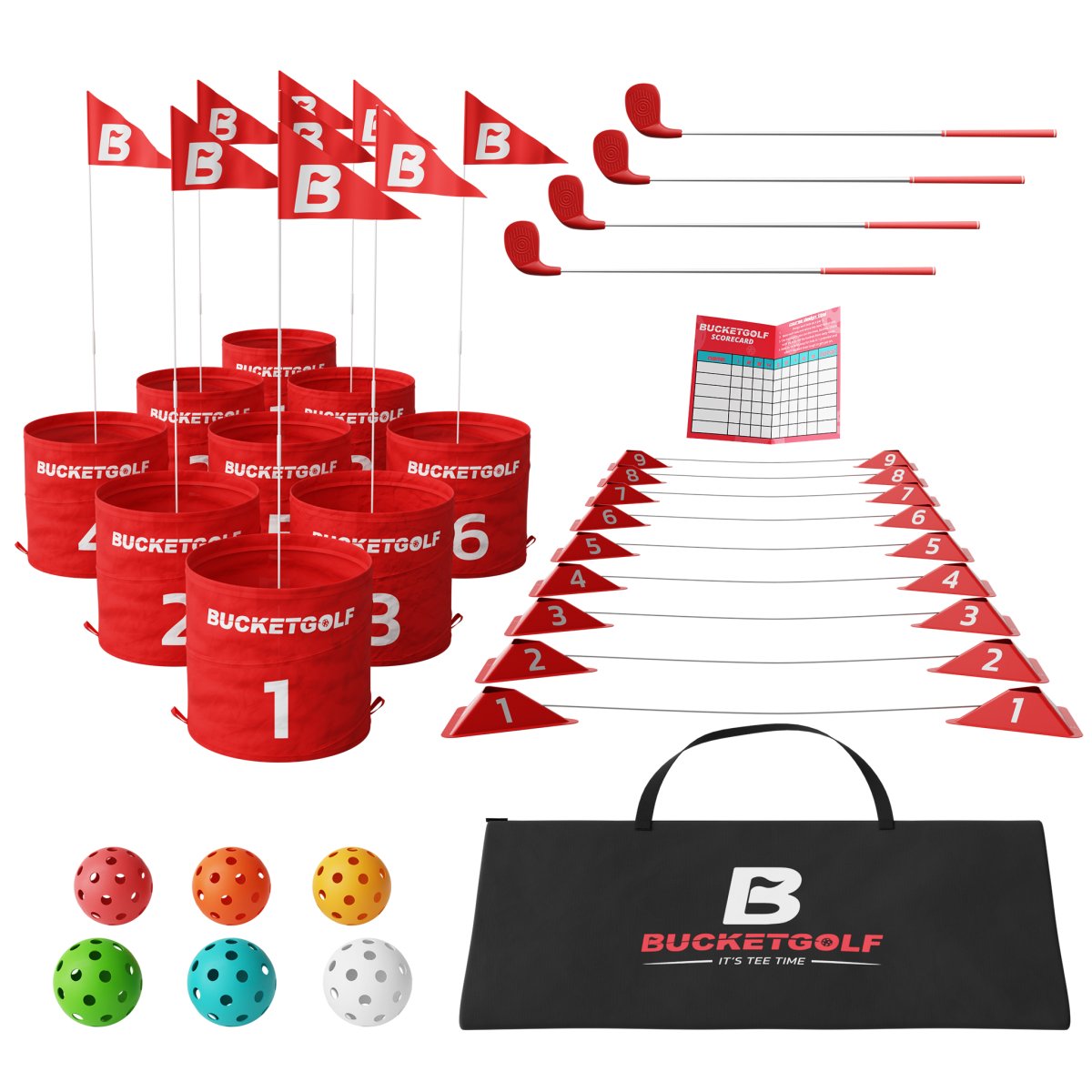BucketGolf Bundle Pro 9 Hole | Portable par 3 golf course clubs