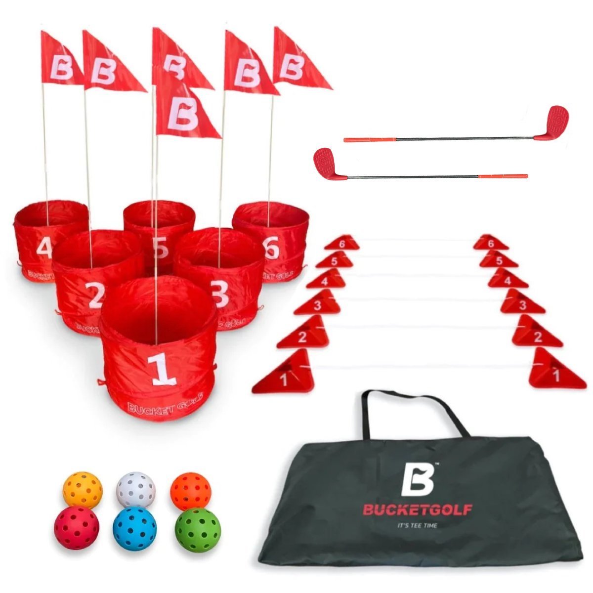 BucketGolf Bundle Play golf anywhere portable golf course + clubs
